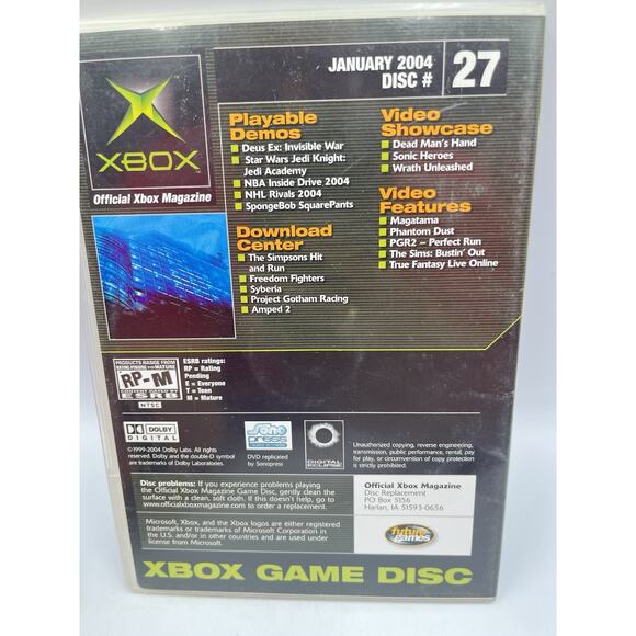 Jan 2004 Official Xbox Demo Disc #27 Deus Ex Invisible War Spongebob Squarepants - Picture 3 of 6